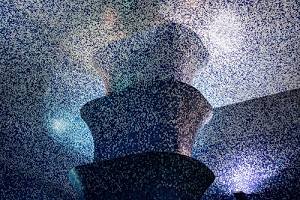 bianco, luci, azzurro, blu, mosaico, luce, nero, fontana, colori, puntini, scultura, ombre, astratto